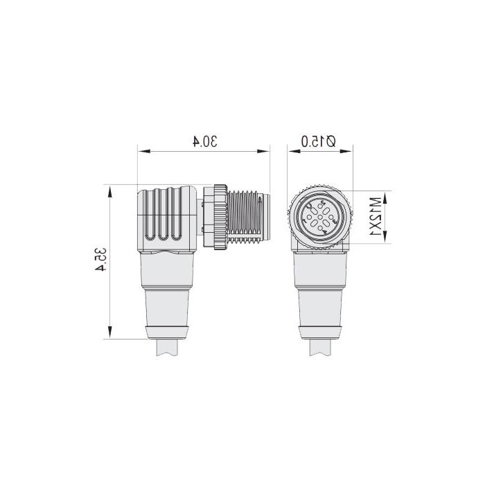 M12 5Pin, male head 90°, single-end precast cable, welding slag resistant PUR material、黄色护套、64T561-XXX